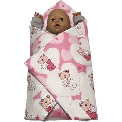 SDS Rychlozavinovačka pro panenky Medvídek srdíčka růžová /Polyester 60x60 cm