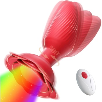 SuperLove Rose Glowing 360 Rotating & Vibrating Anal Plug with Remote Red