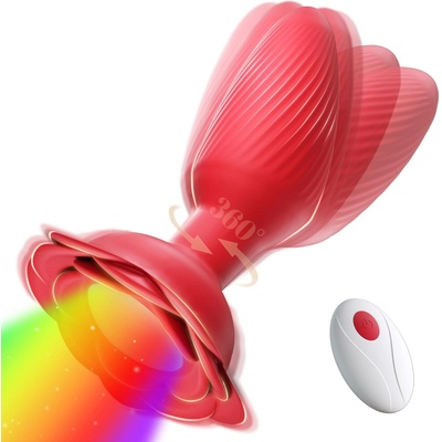 SuperLove Rose Glowing 360 Rotating & Vibrating Anal Plug with Remote Red