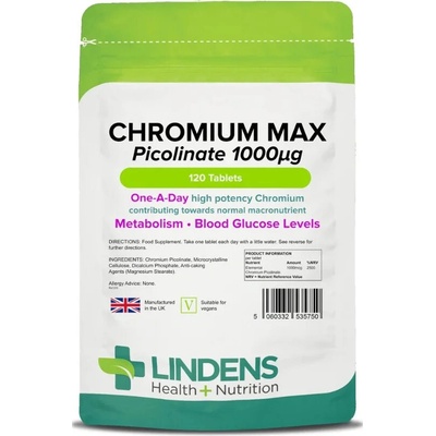 LINDENS Health + Nutrition Chróm pikolinát Max 1000 μg 120 tabliet