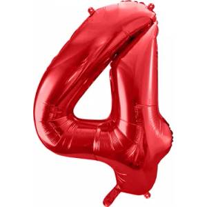 PartyDeco Фолиев балон за рожден ден номер 4 червен 86 см