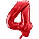 PartyDeco Фолиев балон за рожден ден номер 4 червен 86 см
