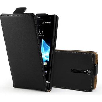 Image 1 of Sony LT26I Xperia S Flip2 Кожен Калъф Черен + Протектор