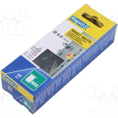 RAPID 5000673 Nýtovací matice; M6; ocel; 0,5÷3mm; Hlava: plochý; 20ks; Sada: vrták