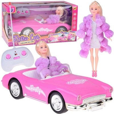 JOKO Růžové RC retro autíčko Cadillac Cabrio s panenkou v kožíšku