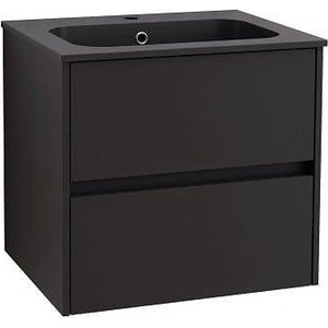 Inter Ceramic Долен шкаф за баня 60 см, конзолен, с мивка от смола, черен мат (icp 5955mb)