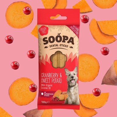 Soopa dentálne tyčinky s brusnicami a batátmi 100 g