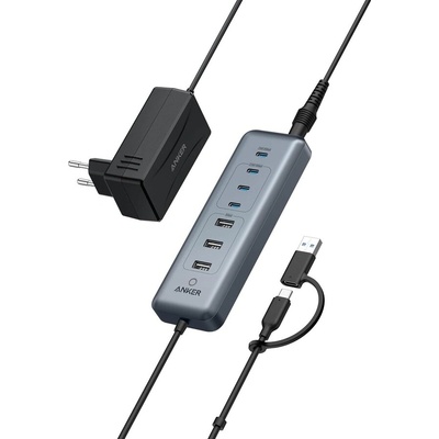 Anker USB-C хъб 8 в 1, с 8 USB порта и 45W зарядно (A8307)