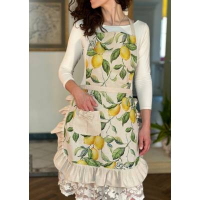 Hortensias Home Dámská zástěra Lemon Linen s volánky a kapsou