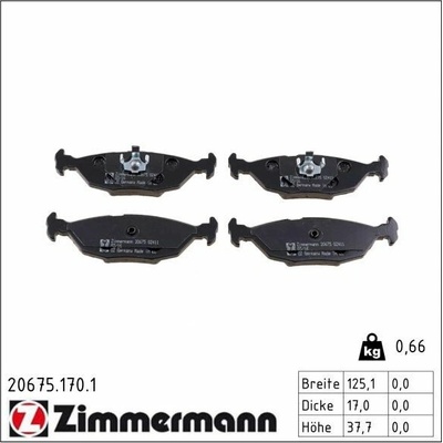 Sada brzdových destiček, kotoučová brzda ZIMMERMANN 20675.170.1 20675.170.1