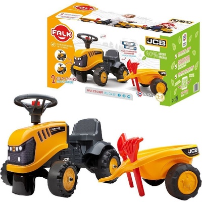 FALK 215C Baby JCB žltý s vlečkou a lopatkou s hrabličkami