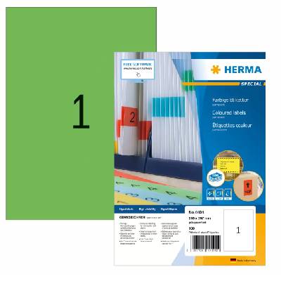 Етикети Herma Superprint 297х210mm, 100 листа, 100 броя, зеле (00635-А-ЗЕЛЕН)