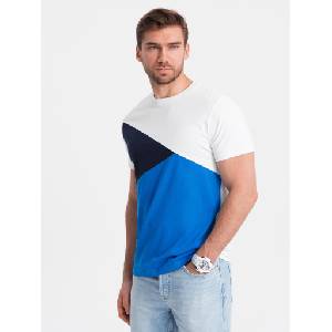 Ombre Clothing Мъжка памучна тениска в триколорни цветове - бяла и синя V4 OM-TSCT-0174 Ombre Clothing Ombre Clothing | Byal | МЪЖЕ | S