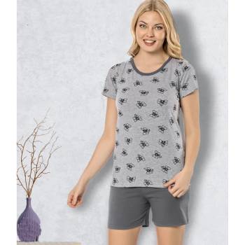 Image 1 of Лятна памучна пижама в нюанси сиво с черни панделки