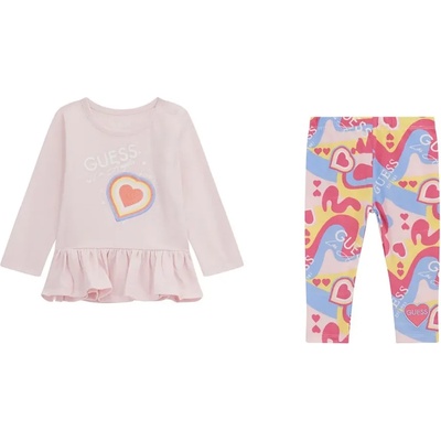 Guess Нежна блуза в бледо розово с воали и многоцветен клин на сърца за бебе момиче Guess