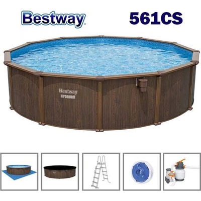 Bestway Басейн с мет. конструкция, Bestway 561CS Hydrium, 550x130см, с филтърна помпа, стълба, подложка, покривало и диспенсър (561CS Hydrium)
