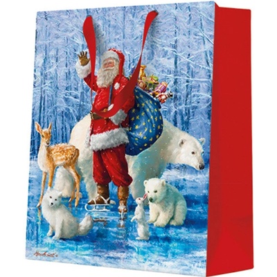PAW Dárková taška stredne velká - Santa Claus with animals 20x10x25 cm