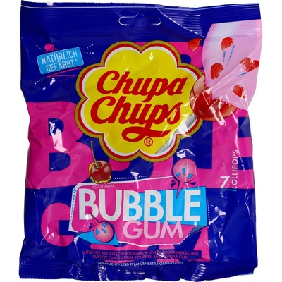 Chupa Chups třešňová lízátka se žvýkačkou uvnitř 7ks