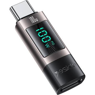 Yesido OTG адаптер - Yesido GS24 - Type-C → Type-C, дисплей на мощността, 100W, 5A - Сив