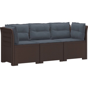 vidaXL Пейка за градина с Cushions във вид на ратан 3-местен ПП Кафяво (3443841)