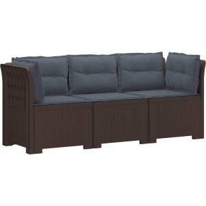vidaXL Пейка за градина с Cushions във вид на ратан ПП Кафяво (3443841)