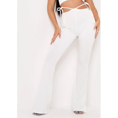 Missy Empire Панталони Missy Empire Tie Side Strap Detail Cut Out Flared Trousers - Ivory