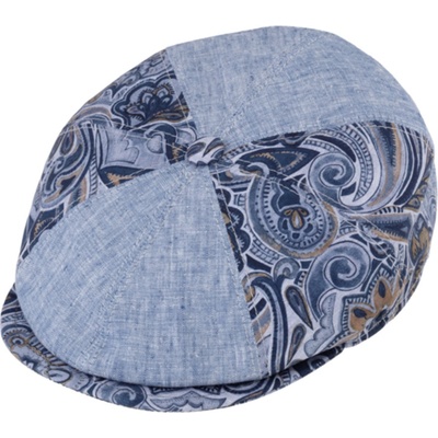 Fiebig Headwear since 1903 letní lněná bekovka 8-panel patchwork modrá