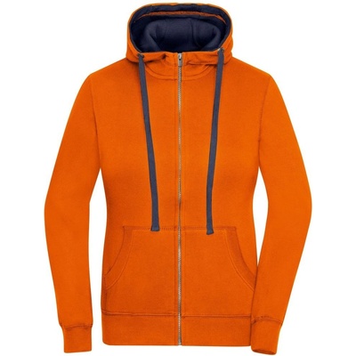 James & Nicholson Dámska mikina na zips s kapucňou JN962 tmavě oranžová / tmavě modrá