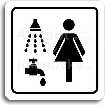 ACCEPT Piktogram sprcha, umývárna ženy - bílá tabulka - černý tisk