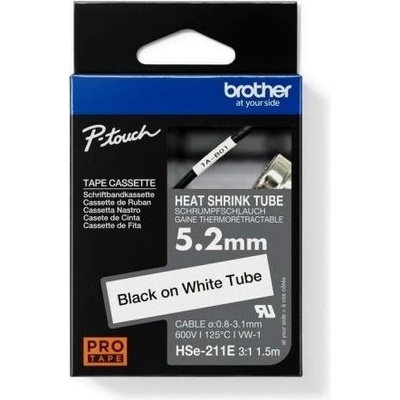 Popisovací smršťovací bužírka Brother P-touch HSe-211E bílá/černá 5,2mm 1,5m