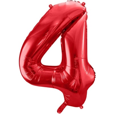 PartyDeco Fóliový balón číslo 4 červený 86cm