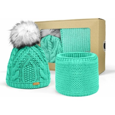 Bontis Dámská čepice s bambulí a nákrčník Ledově zelená