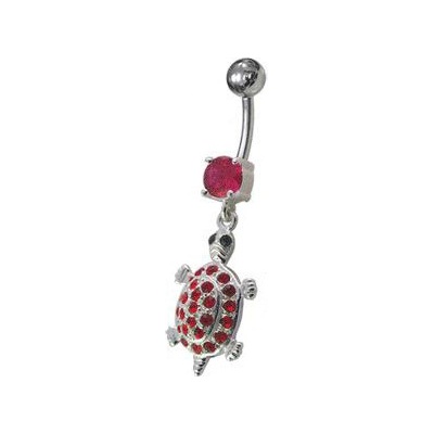 Šperky4U stříbrný piercing do pupíku tmavě růžové zirkony BP01247-F