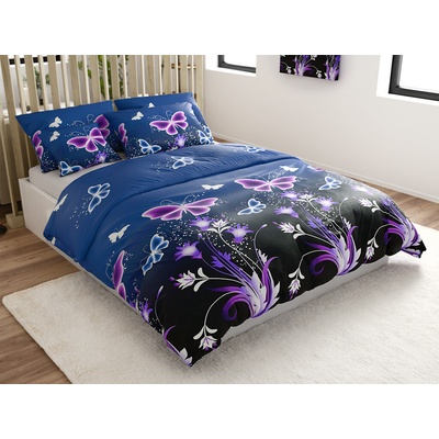 Textilomanie Mikroplyš obliečky VIOLET BUTTERFLY tmavomodré 2x70x90 200x220