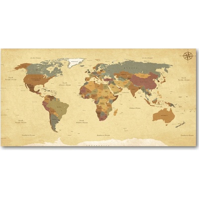 Foto obraz sklo tvrzené politická mapa 100x50 cm
