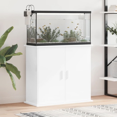 vidaXL Поставка за аквариум, бял гланц, 81x36x73 см, инженерно дърво (833625)