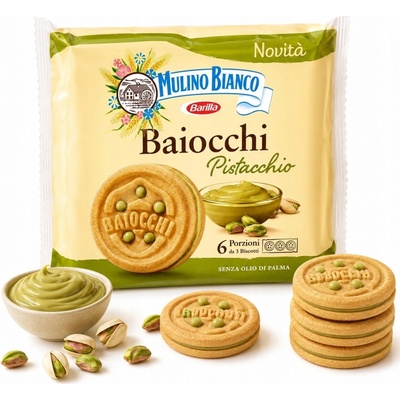 Barilla Mulino Bianco Baiocchi Pistacchio sušenky s pistáciovým krémem 168 g