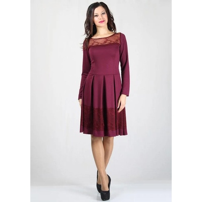 Rumena Дамска рокля бордо с пола на чупки и дантелени елемени bf rumena
