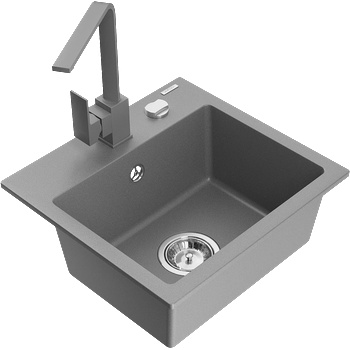 Mexen Milo гранитна мивка с 1 отделение и кухненски смесител Rita, сив - 6505-71-670300-71 (6505-71-670300-71)