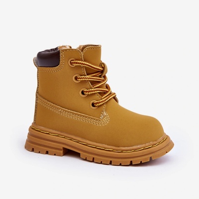 Kotníkové boty dětské trapery zateplené na zip camel