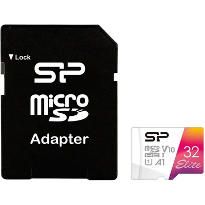 Micro SDHC карта Silicon Power Elite 32GB, Class 10 UHS-I V10 A1, 100MB/s четене, SD адаптер - SP032GBSTHBV1V20SP (SP032GBSTHBV1V20SP)