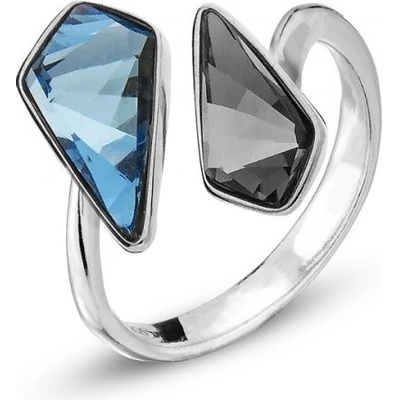 Spark prsten modrý-šedý se Swarovski Elements Kite 14531 Aquamarine-Silver Night