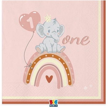Big Party Парти Салфетки 1-ви Рожден Ден Слонче, Розово
