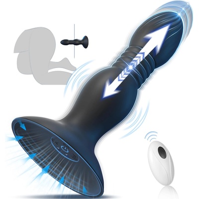 SuperLove Thrusting Vibrating Anal Plug with Suction Cup & Remote Black