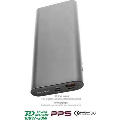 4smarts Power Bank Enterprise 2 20000mAh 130W with Quick Charge and PD - външна батерия с USB-C изход и технологии за бързо зареждане (тъмносив)