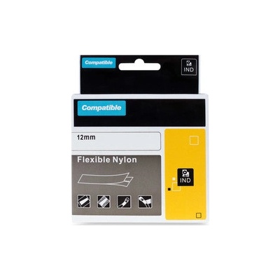 PRINTLINE kompatibilní páska s DYMO 18488, 12mm, 3.5m, černý tisk bílý podklad, RHINO, nylonová, flexibilní