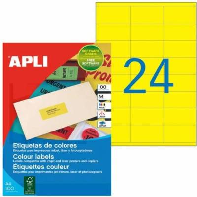 Etikety farebné 70x35mm APLI A4 100 hárkov fluo žlté