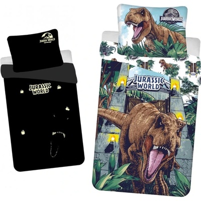 Textilomanie Svietiace bavlna obliečky JURASSIC WORLD ROAR farebné 70x90 140x200