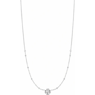 LUCA BARRA Steel Necklace With Four-Leaf Clover And White Zircon Points Of Light