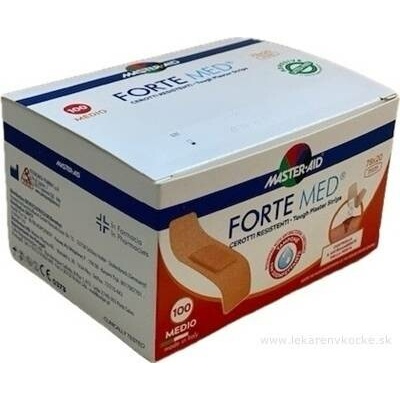 Master Aid Forte Med Pevné voděodolné náplasti s antiseptickým polštářkem 7,8 x 2 cm 100 ks